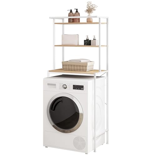 Eugad Armoire pour lave-linge avec 3 étagères et tringle de suspension Chêne clair Blanc 67 x 40 x 162 cm
