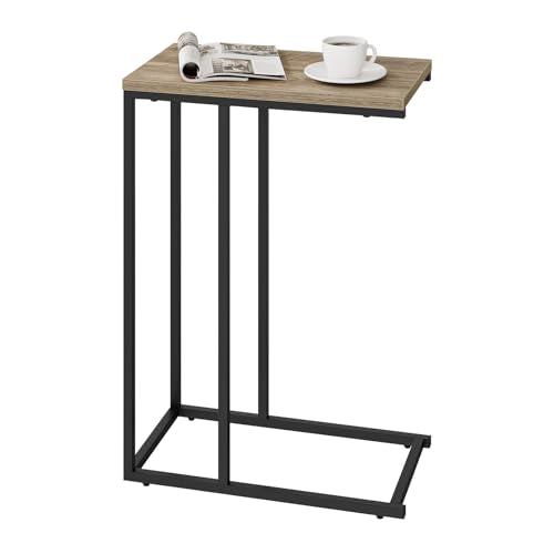 Table d'appoint Woltu en forme de C - Bois gris - 45x25 cm - Avec structure métallique stable