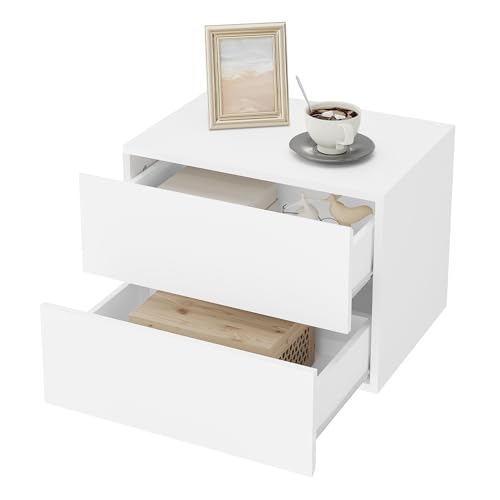 Woltu Table de nuit flottante avec tiroir blanc 40x30x14 cm