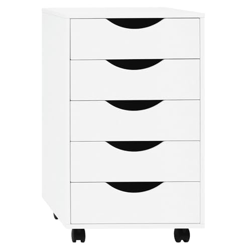Woltu Armoire de bureau avec 5 tiroirs - Armoire de rangement mobile - Blanc - 40 x 40 x 66,5 cm