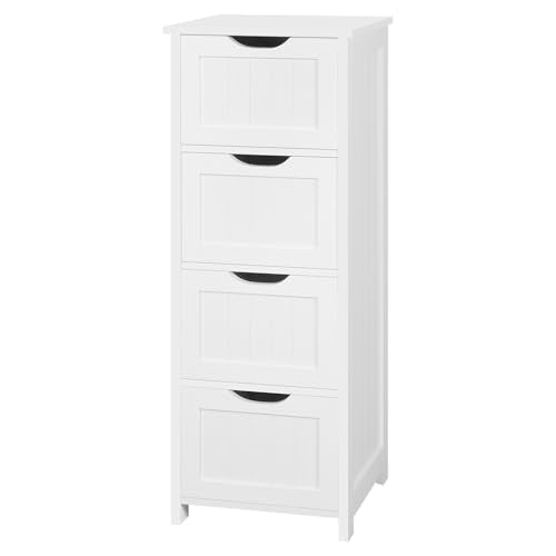 Esituro Armoire de toilette SBP0020 Avec 4 Tiroirs - MDF Blanc - Compact et Spacieux 24 x 26 x 16 cm