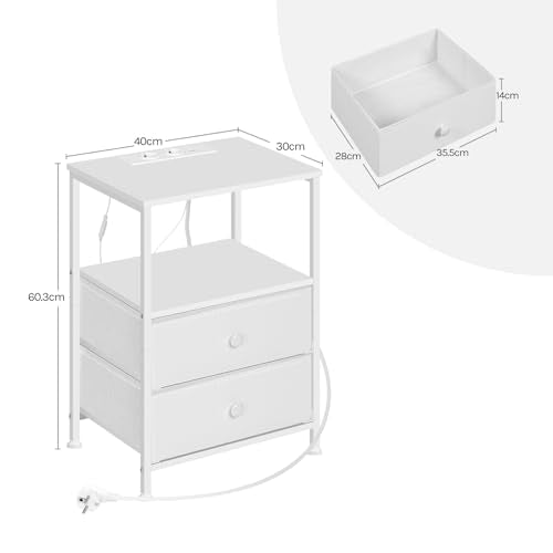 Table de nuit Woltu avec station de recharge et éclairage LED - Blanc - Lot de 2