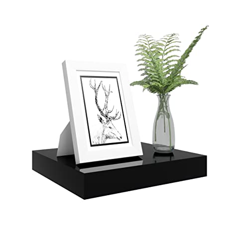 Woltu Volato Étagère murale flottante - Bois laqué noir - 30 x 22,8 x 3,8 cm