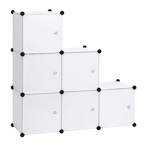 Woltu Armoire de rangement modulaire avec porte - Blanc - 96 x 30 x 96 cm - 6 compartiments