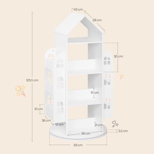 Woltu Bibliothèque pour enfants blanche à 4 niveaux avec 2 étagères de rangement latérales Forme de la maison 63 x 59 x 125 cm