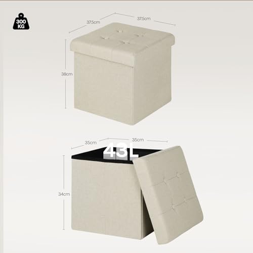 Woltu Tabouret pliable avec rangement - Blanc crème - 37,5 x 37,5 x 38 cm