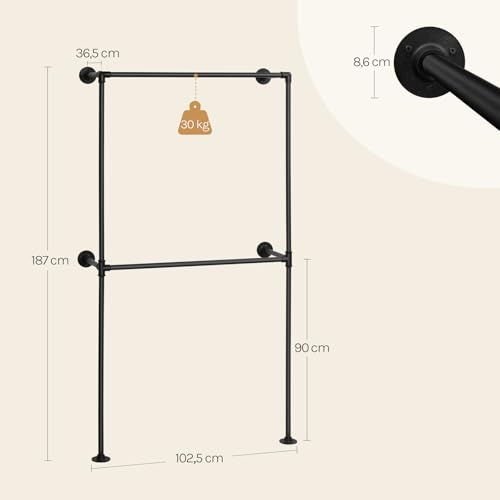 Woltu Open Wall Cabinet Industrial Black - Portemanteau mural avec 2 tringles 102,5 x 187 x 36,5 cm