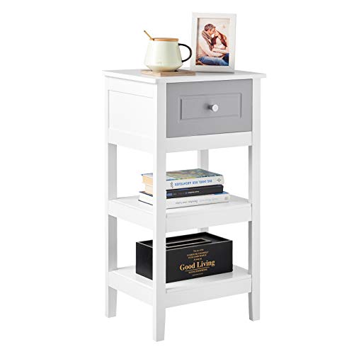 Woltu Table de nuit avec tiroir et 2 casiers de rangement MDF blanc 38 x 28 x 71 cm Lot de 2