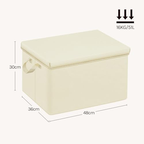 Woltu Boîte de rangement avec couvercle Lot de 5 - Boîte pliable en tissu avec poignées - Crème - 48 x 30 x 36 cm
