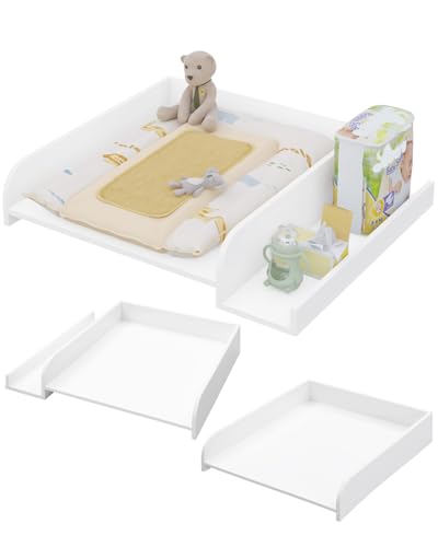 Plan à langer Woltu avec bord de protection et support de rangement - Blanc - 80 x 70 x 16,5 cm