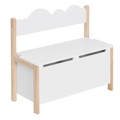 Woltu Banc de rangement avec dossier et coffre à jouets pour enfants Blanc 60 x 25,5 x 55 cm