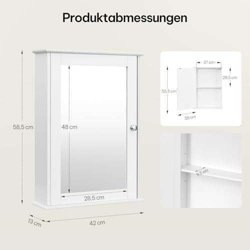 eSituro Armoire de toilette avec portes - MDF blanc laqué - 42 x 58,5 x 12 cm