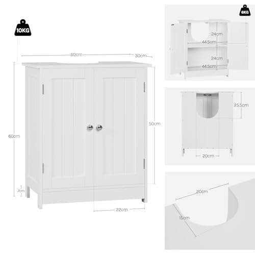 Woltu Meuble de salle de bain avec étagère réglable - MDF blanc - 50 x 60 x 30 cm