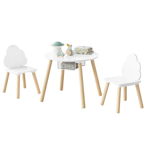 Woltu Children's Table and Chairs Set Round White 3-piece