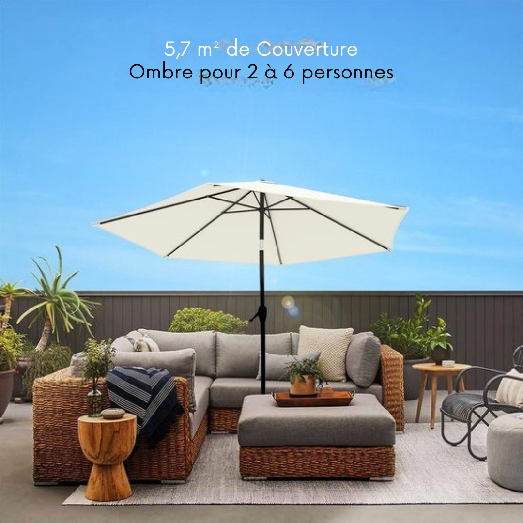 LifeGoods Parasol - Ø270 cm - 30° inclinable - imperméable - avec housse - Crème