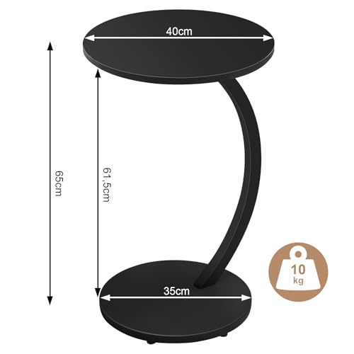 Woltu Side Table C-Shape Round - Métal noir & MDF - Ø 40 x H 65 cm - Compact et industriel