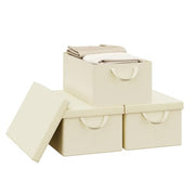 Woltu - Lot de 3 boîtes de rangement avec couvercle, couleur crème, 48 x 20 x 29 cm