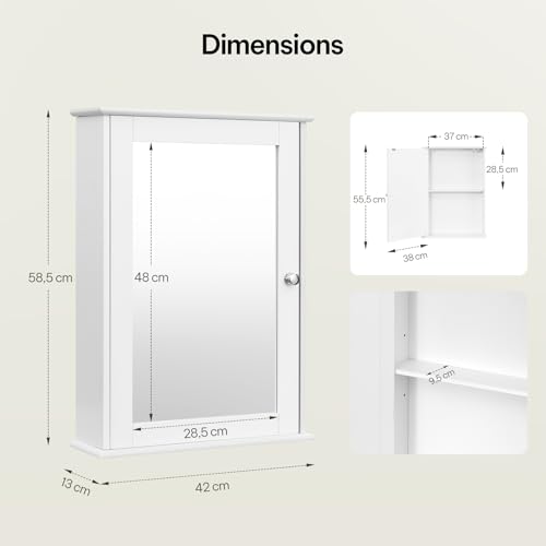 eSituro Cabinet de toilette avec porte en miroir et étagère réglable Blanc 42 x 58,5 x 12 cm