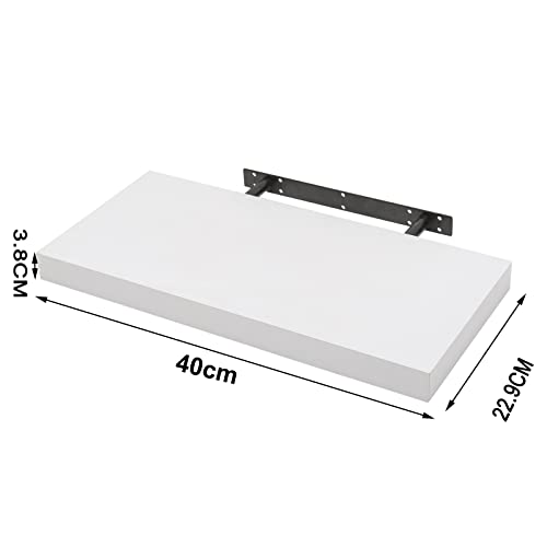 Woltu Wall Shelf Set RG9372ws-3 - Set de 3 étagères murales flottantes - Bois MDF - Blanc - 40 x 22.9 x 3.8 cm