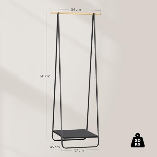 Porte-vêtements et porte-chaussures Woltu - Métal noir et bambou - 54 x 45 x 141 cm
