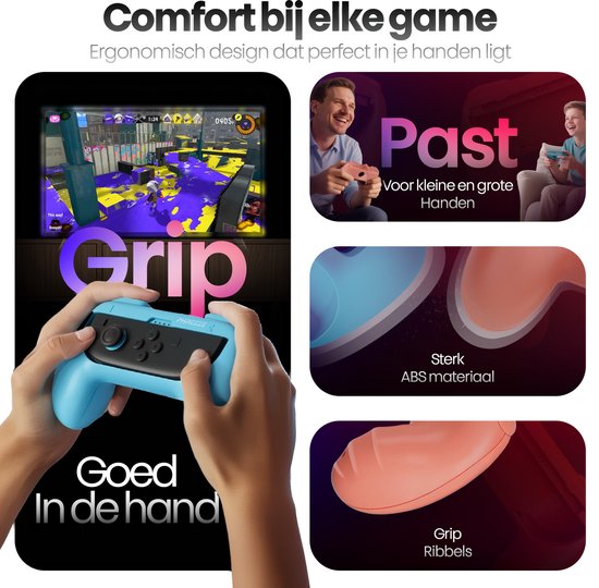 Poignées Phreeze Controller compatibles avec la Switch 2 Joy-Con : support - ergonomiques - avec gâchettes - rouges et bleues - lot de 2