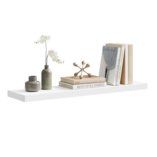 Woltu Floating Wall Shelf RG9370ws - Etagère murale en bois - Blanc - 90 x 22,9 x 3,8 cm