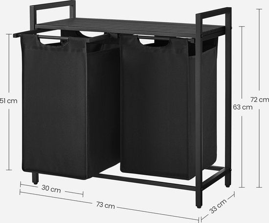 O'DADDY® Panier à linge 2 compartiments - trieur de linge extensible avec étagère - 73 x 33 x 72 cm - métal - gris foncé