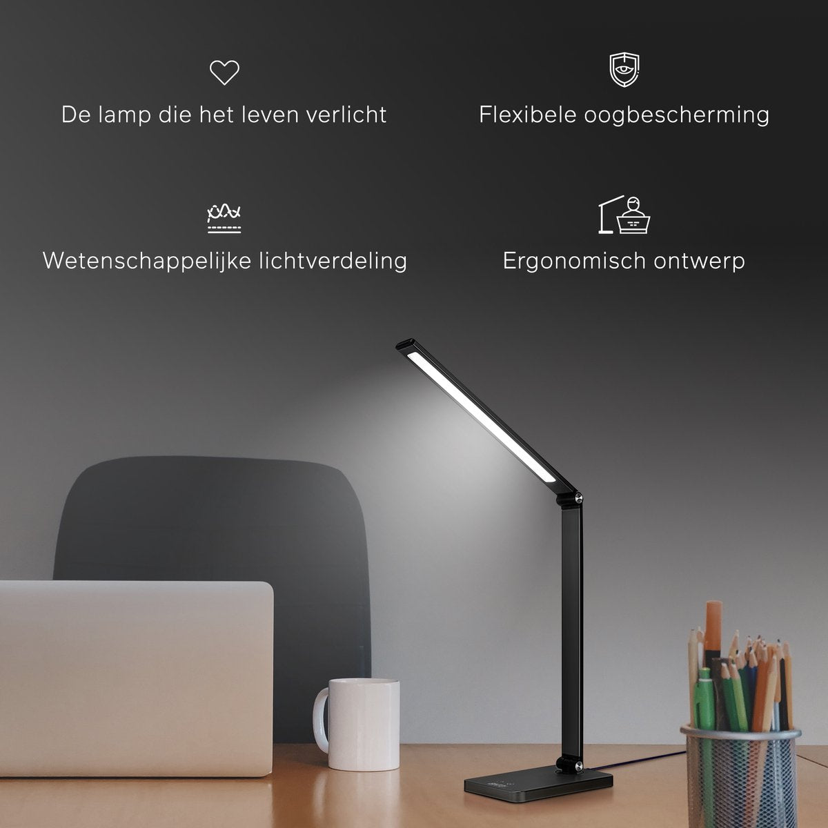Bintoi® DL200 - Lampe de bureau LED - Lampe de lecture - Lampe de chevet - Touch Control - Dimmable - Lumière blanche et chaude