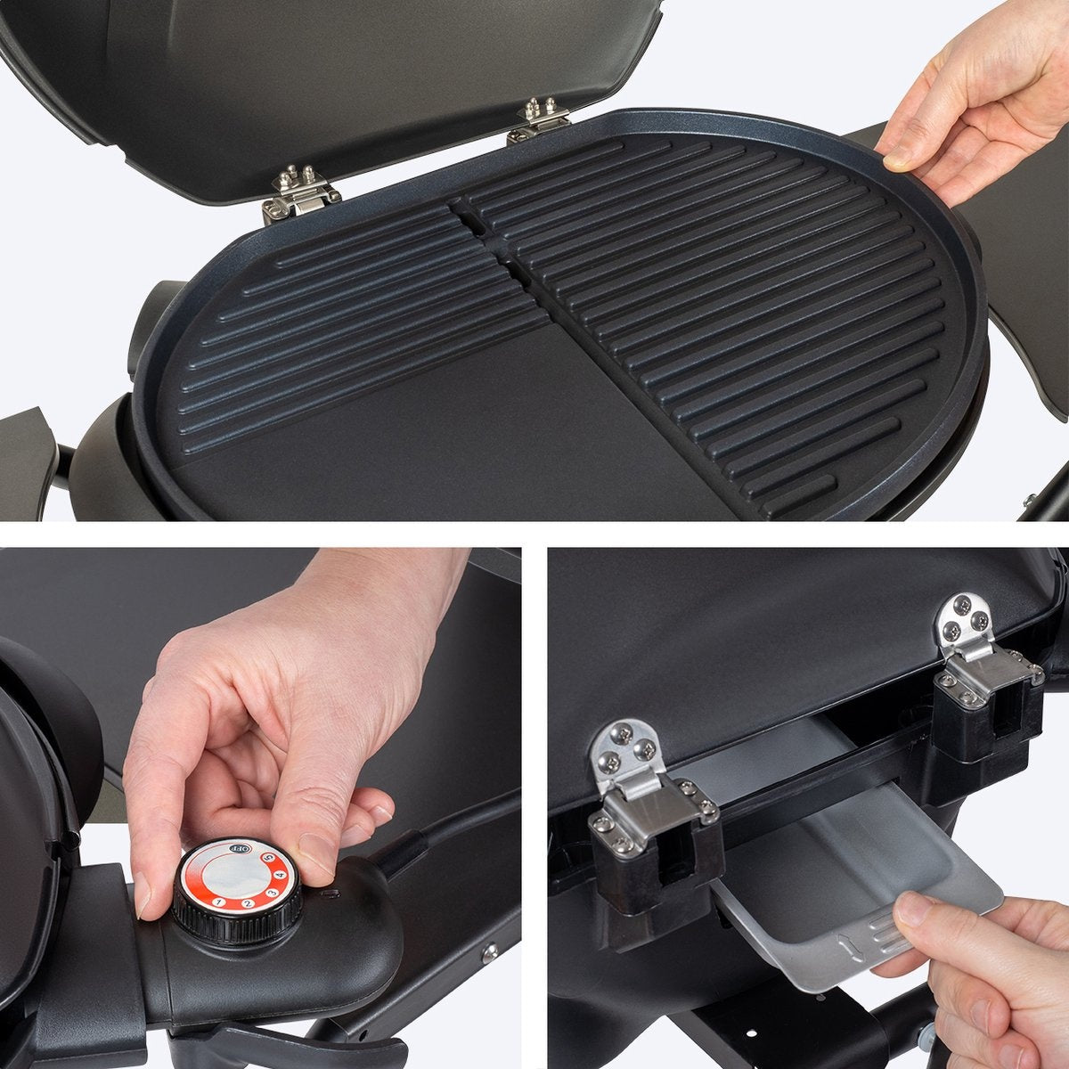 KitchenBrothers Barbecue électrique - avec roues - pliable - revêtement antiadhésif - 46,5 x 33,8cm - jusqu'à 250°C - 2400W - noir