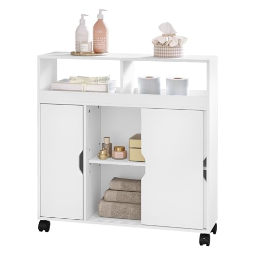 Eugad Armoire de toilette à roulettes multifonctionnelle - MDF blanc - 70 x 20 x 71,5 cm