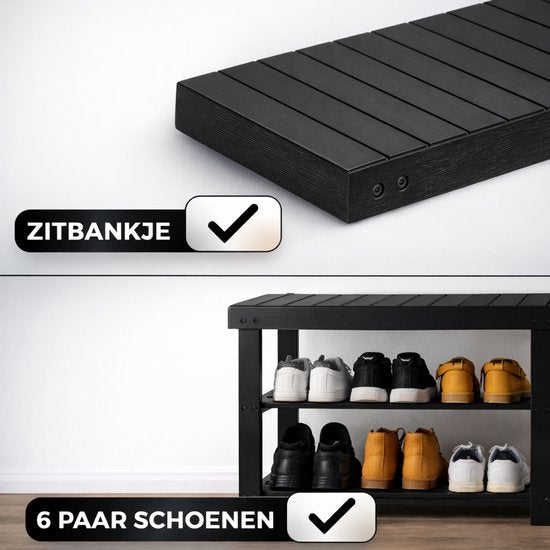 Bayt Rangement des chaussures - Armoire à chaussures - Banc à chaussures - Bois - Noir - 28 x 45 x 70 cm