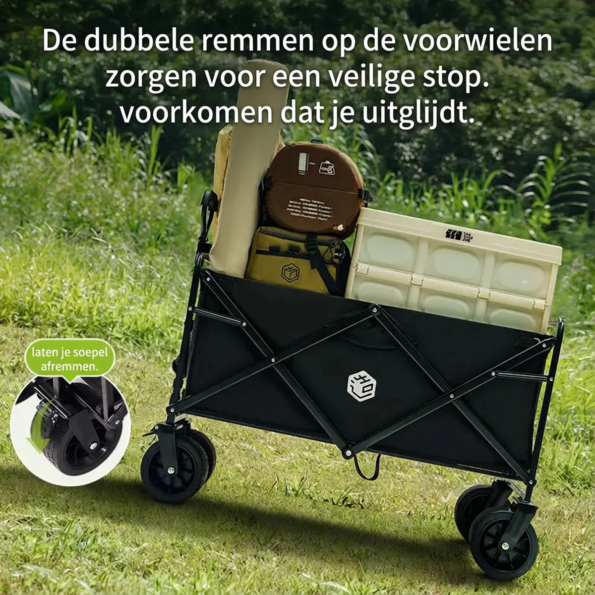 ochama Campingwagen 150L - Chariot pliable équipé de roulements à billes - Capacité de charge de 260 kg - Capacité de chargement de 300 L - Noir