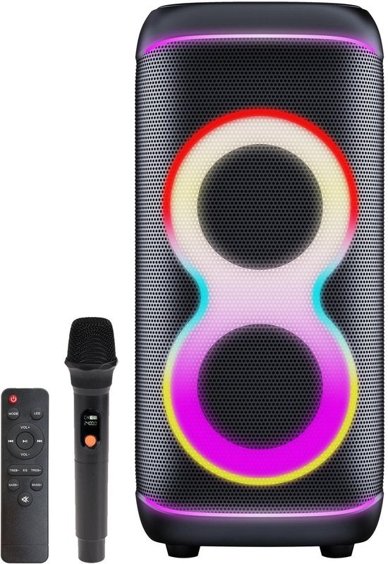 Enceinte Bluetooth Denver Party Box - Lumières disco - Party Box - Microphone inclus - Haut-parleur - BPS370