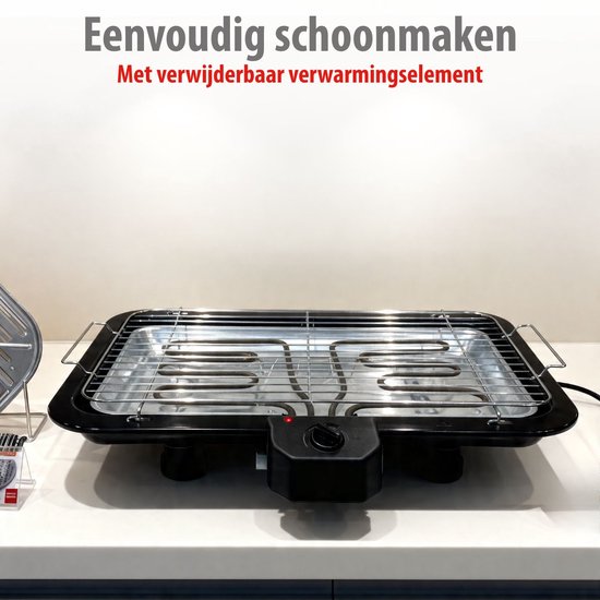 Barbecue électrique Alpina 2-en-1 2200 W - Barbecue électrique de table avec thermostat - Gril électrique avec fonction de maintien au chaud - Gril électrique de table avec grille réglable - 51 x 30 cm - Noir