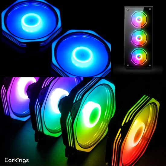 Ventilateur RGB pour PC - Ventilateur de boîtier 120mm 6-pin High Airflow - Ventilateur de boîtier d'ordinateur Earkings avec télécommande