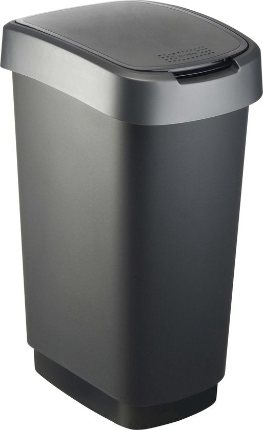 Rotho Twist Trash Can - 50L - 60.2cm - Avec couvercle basculant - Silver/Black