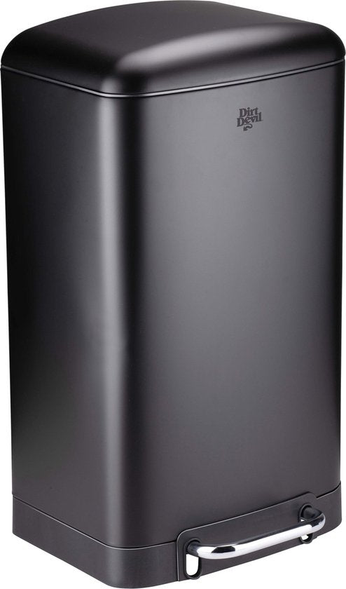 Poubelle à pédale Dirt Devil 30 litres - Mécanisme « Soft Close » - Poubelle avec bac amovible - pour la cuisine et la salle de bains - 34,5 x 32,5 x 61,5 - Acier inoxydable - Noir