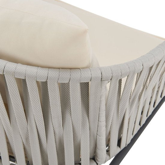 2 Chaises de jardin avec filet en corde - Gris clair - Coussins d'assise et de dossier inclus