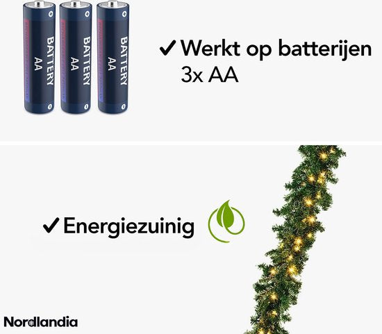 Nordlandia Guirlande Avec Lumières - Timer - Décoration de Noël - 500CM - Guirlande de Noël - Décoration de Noël - 100 LED - Batterie