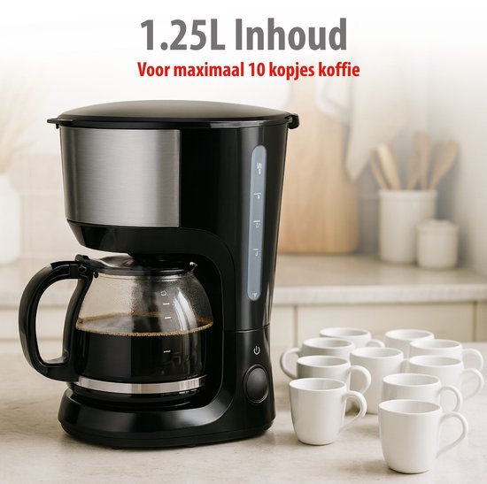 Cafetière Alpina à filtre 750 W - Cafetière avec filtre réutilisable - Cafetière avec carafe en verre de 1,25 L - 10 tasses de café à la fois - Cafetière anti-gouttes