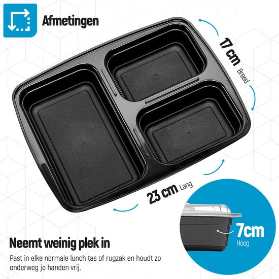 Fitcrafters Meal Prep Trays - Plateaux fraîcheur - Plateaux congélation - 20 pièces - 3 compartiments - 1L - sans BPA