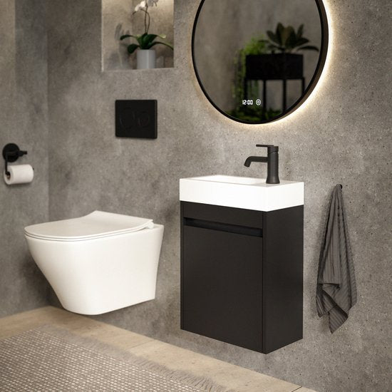 Meuble de toilettes Mirlux noir mat - Meuble-lavabo - Meuble de WC - Meuble de salle de bains - 40 cm