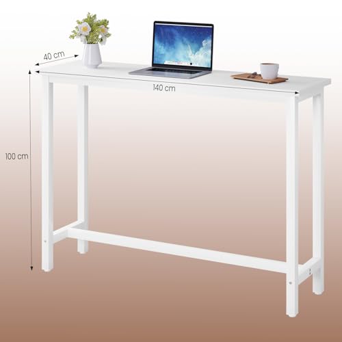 Woltu Kitchen Bar Table Breakfast Table Coffee Table - Metal White Frame - 140x40 cm