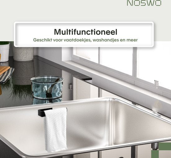 Noswo Porte-serviettes - Rangement évier - Comptoir & Cuisine - acier inoxydable - Noir