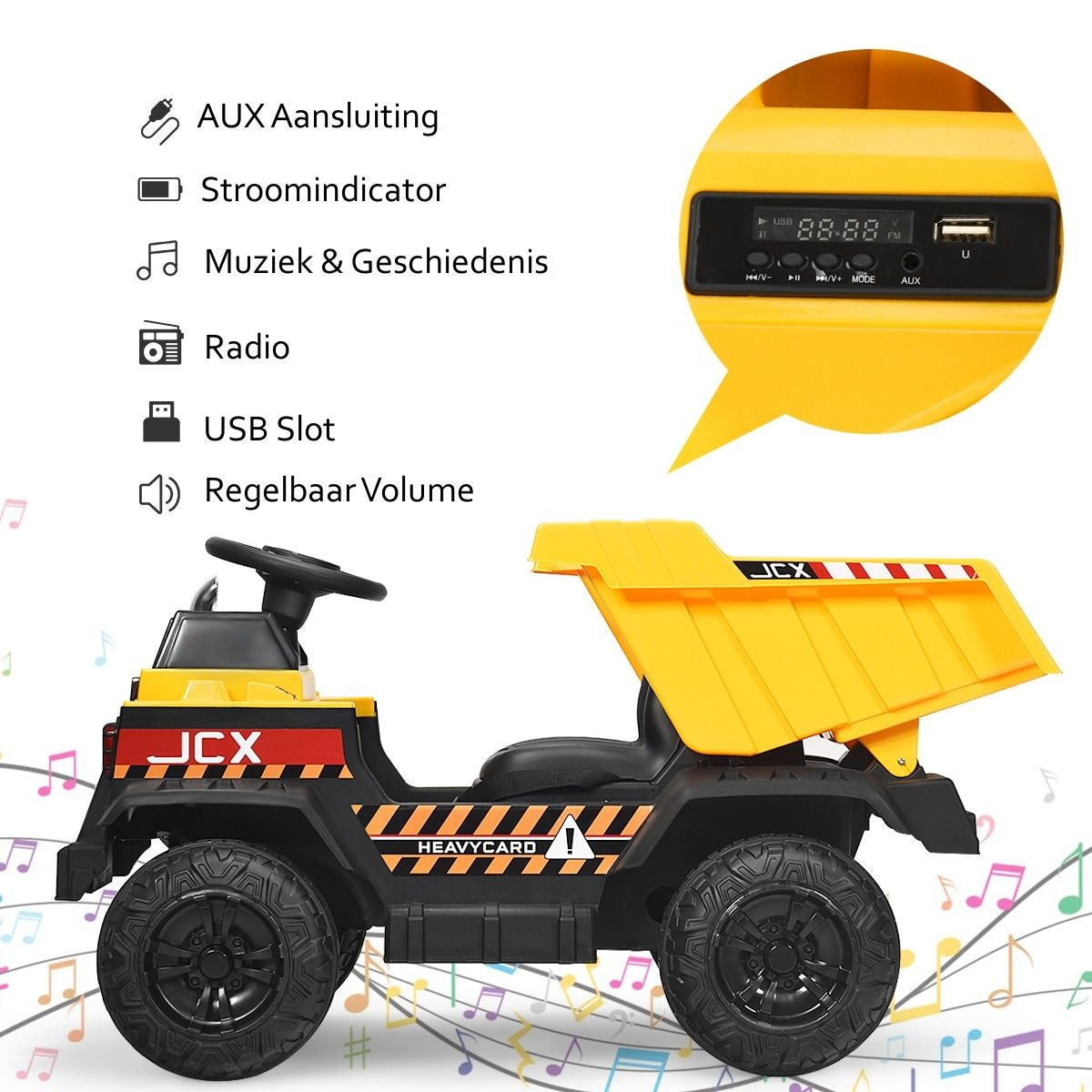 Tracteur pour enfants Coast 12V avec pelle arrière électrique et télécommande et lumières+musique+radio pour enfants à partir de 3 ans