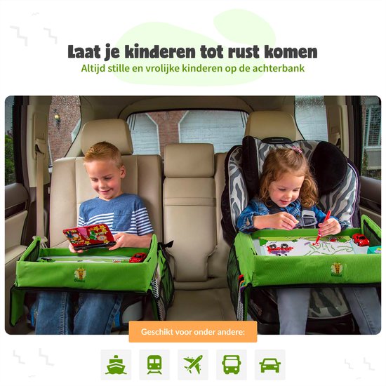 Qualita® Table de voyage pour enfants verte - Support de tablette pour voiture - Table de voiture - Table de jeu pour voiture - Organisateur de voiture pour enfants - Table de dessin pour voiture - Table de voyage pliable - Table de voyage pliable - Quali