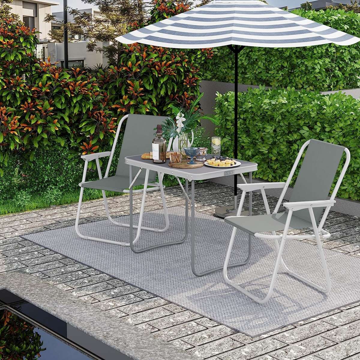 Table de camping WOLTU 70 x 60 x 50 cm - Pliable - Poignée - Aluminium/MDF - Gris