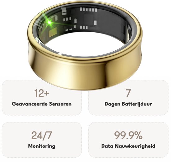 Focus® S2 Smart Ring - Or - Taille 10 - AI Coach - Fréquence cardiaque - Cycle menstruel - Moniteur de sommeil - Score de récupération - Smart Ring - Performance sportive - Podomètre - IP68 Waterproof - Mesure de l'O2 - Femmes - Hommes - Wearables - Etui