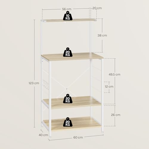 Woltu Armoire de cuisine avec 4 étagères Chêne clair et blanc 60 x 40 x 123 cm