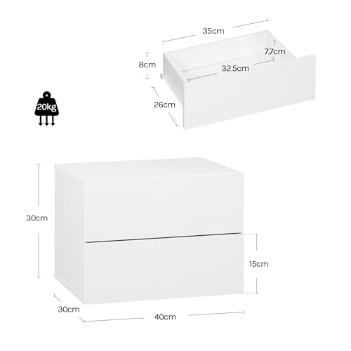 Woltu Table de nuit flottante avec tiroir blanc 40x30x14 cm
